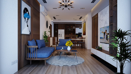 Mẫu thiết kế kệ tivi treo tường cho phòng khách chung cư
