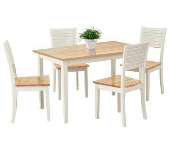 Bộ bàn 4 ghế màu tự nhiên và trắng